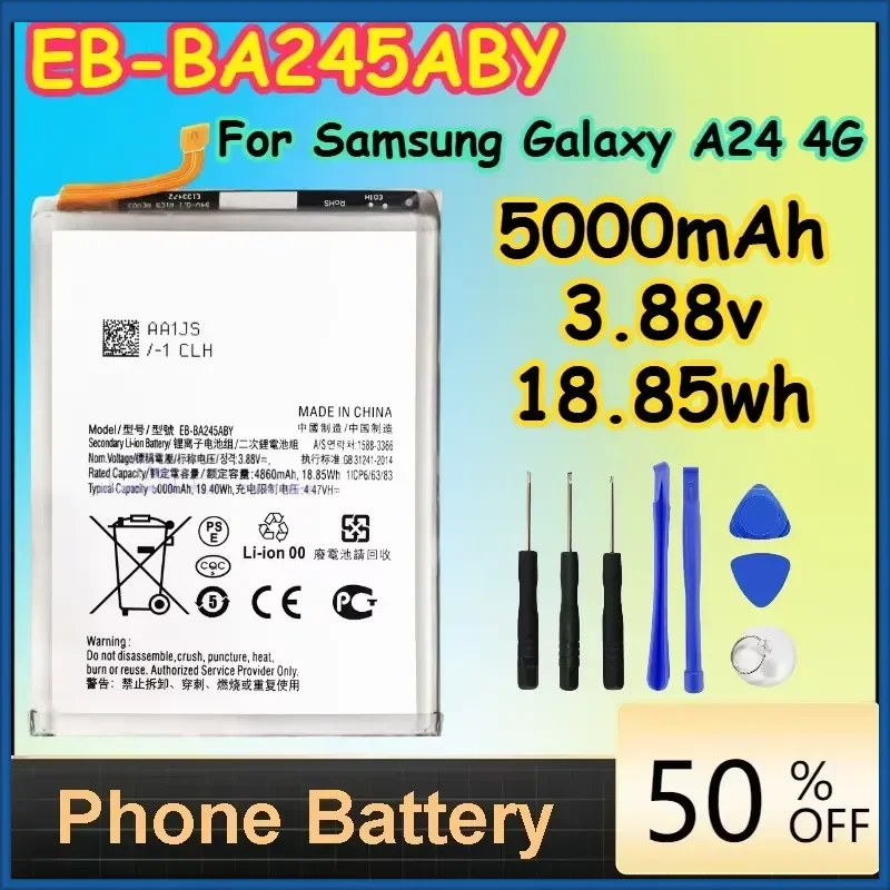 EB-BA245ABY 5000mAh 3.88v 18.85wh Battery for Samsung Galaxy A24 4G Replacement Phone Batteries+Free Tools