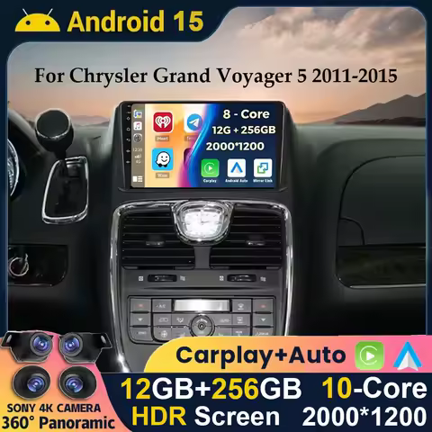 Android 15 Car Radio For Chrysler Grand Voyager 5 2011 - 2015 For Dodge Grand Caravan 2008-2020 Multimedia Player GPS 360 Camera