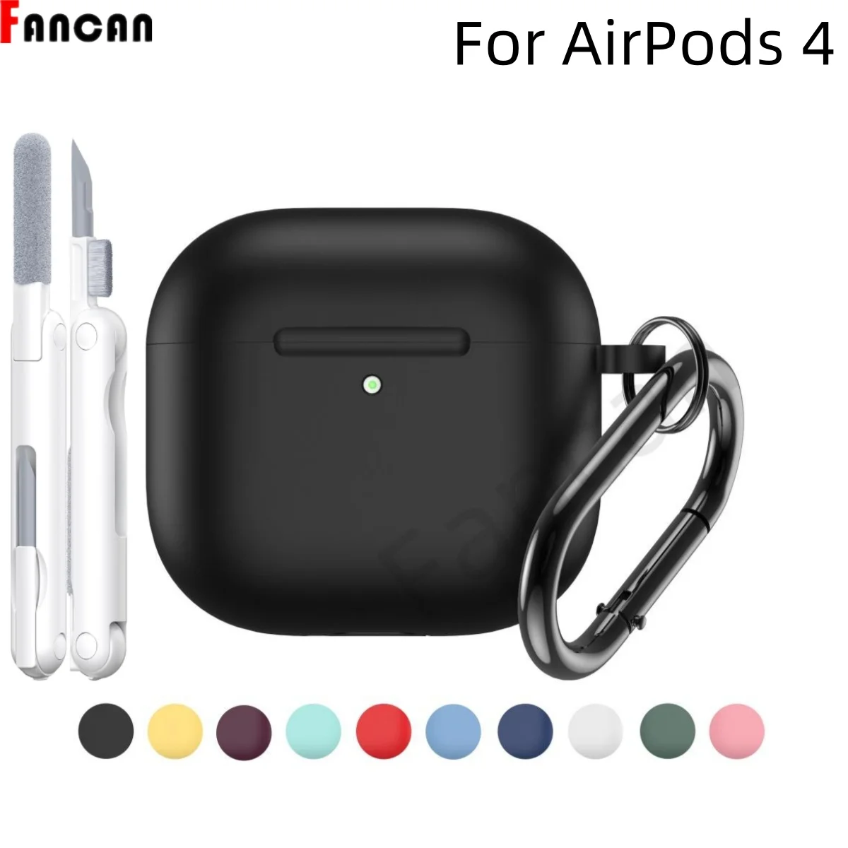 غطاء حافظة لأجهزة AirPods 4 2024 من السيليكون الناعم الممتص للصدمات مع سلسلة مفاتيح ومجموعة تنظيف وحبل لسماعات AirPods 4