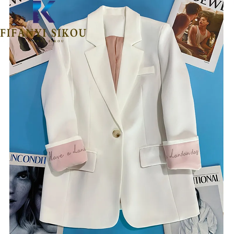 

Letter Embroidery Fashion Blazer Jackets Women Spring Autumn Casual Formal Suit Jacket Female High Quality Loose Blazers Coat