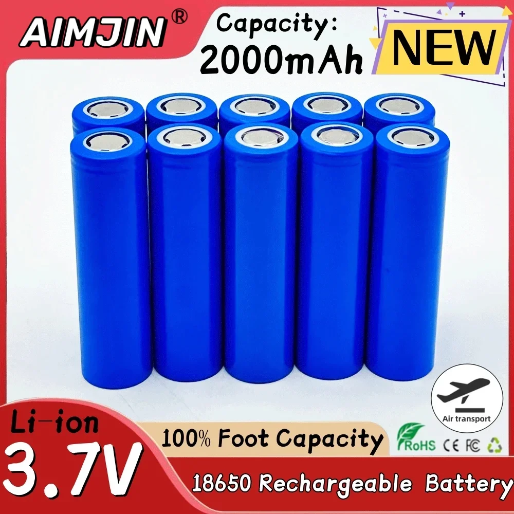 ICR18650 Rechargeable Battery 3.7V 2000mAh Li-ion Battery Cell for DIY Power Tool Battery Flashlight Solar light