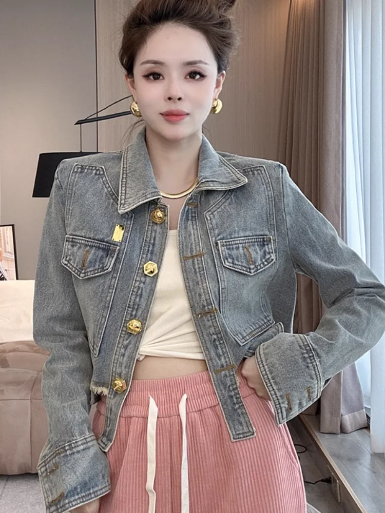 

Casual Chic Short Length Irregular Long Sleeve Denim Jacket for Women Spring New Style Versatile Top XIAOHANJIA Commute Style