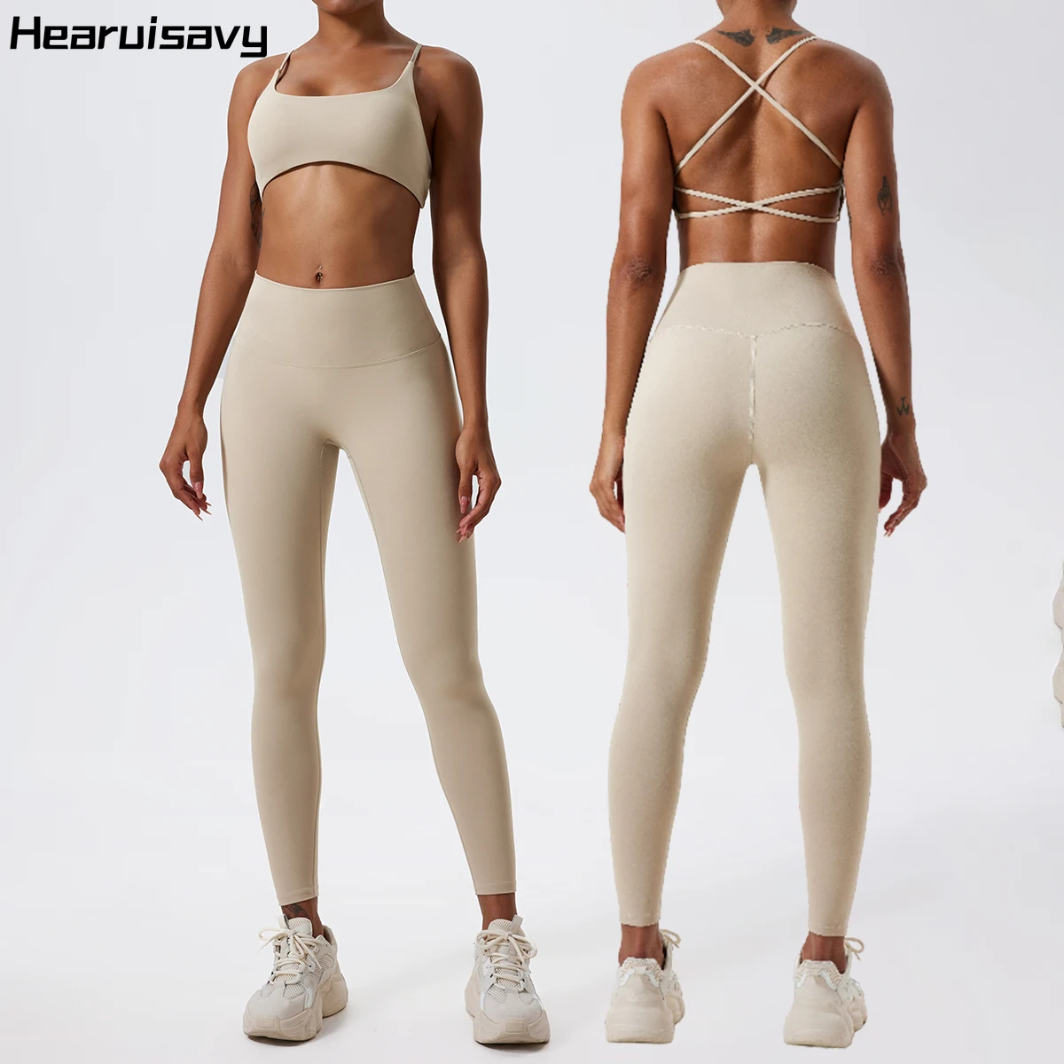 

Спортивный комплект Hearuisavy для фитнеса: топ и леггинсы с высокой талией, быстросохнущие, для бега, пилатеса, тренировок, йоги