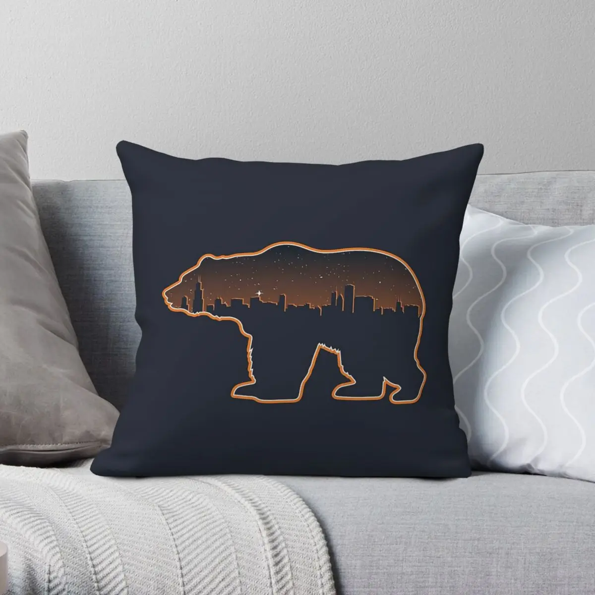 Chicago Illinois Skyline Square Pillowcase Polyester Linen Velvet Creative Zip Decor Throw Pillow Case Car Cushion Case