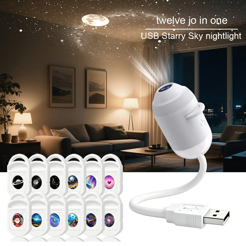 Explosief USB Sterrenhemelprojectielampje voor auto-interieur, huis, slaapkamer, nachtlampje, romantische galaxie-sfeerlamp