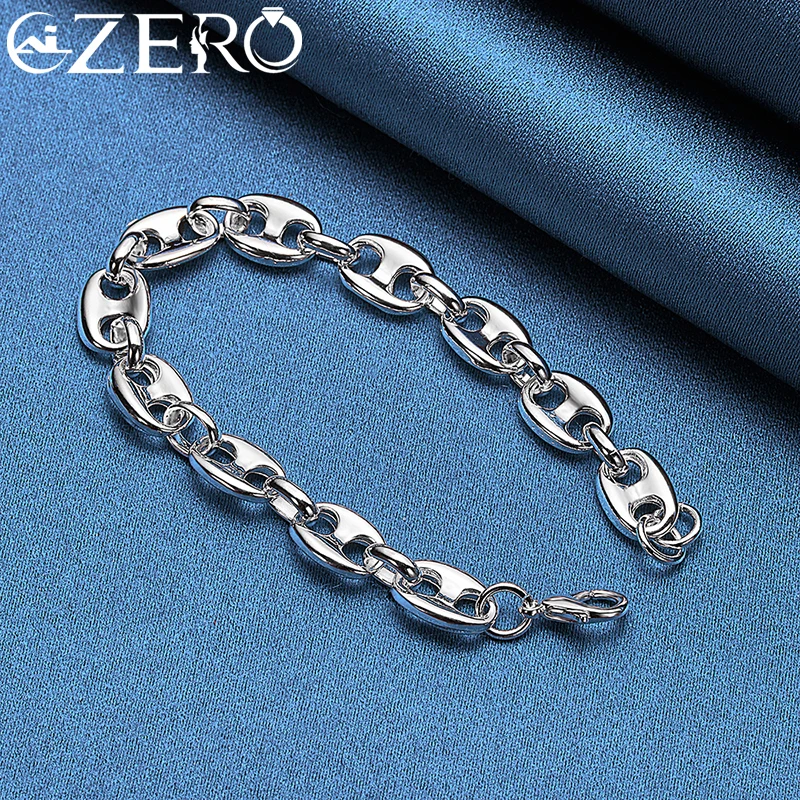 ALIZERO 925 Sterling Silver Pig Nose Chain Bracelet For Women Men Charm Wedding Engagement Party Fashion Jewelry Gifts