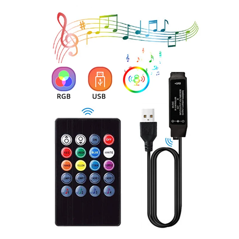 Kontroler RGB 5V 4-pinowy kontroler USB z możliwością przyciemniania Kontroler LED RGB 5V Taśma LED RGB Synchronizacja muzyki Inteligentny kontroler