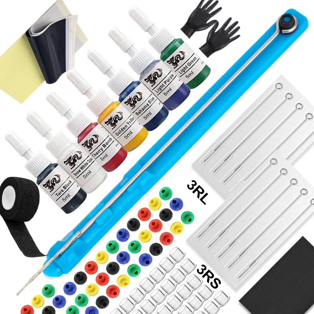 

Tattoo Hand Poke Pen and Stick Tool Tattoo Needle Holder 7pcs Tattoo Inks with Ink Cup Pigment Glover Grommet Tattoo Bandage Kit
