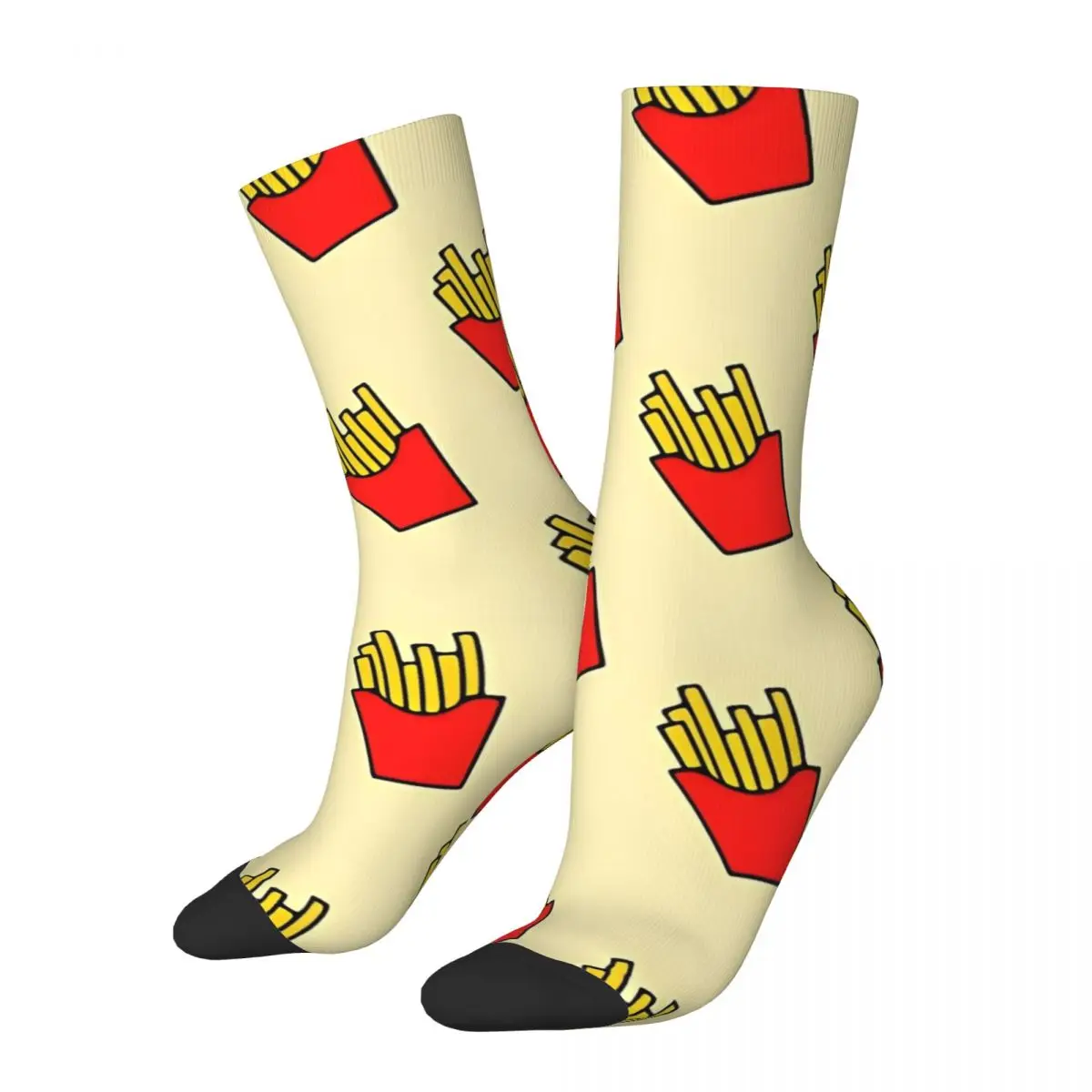 Autumn Winter Fashion Unisex Crazy Fries Pattern Socks Food Fun Colourful Trending Non-slip Basketball Socks