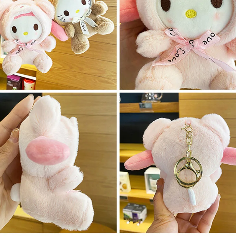 Sanrio brinquedo de pelúcia kawali olá kitty kuromi minha melodia macio recheado chaveiro cinnamoroll saco pingente boneca de pelúcia menina presente do miúdo