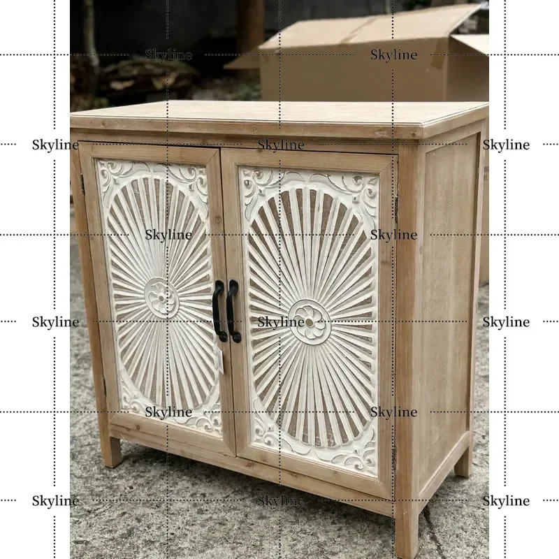 Vintage Carved Wood Storage Cabinet, New Retro Style Solid Wood Furniture with Premium Export Packaging