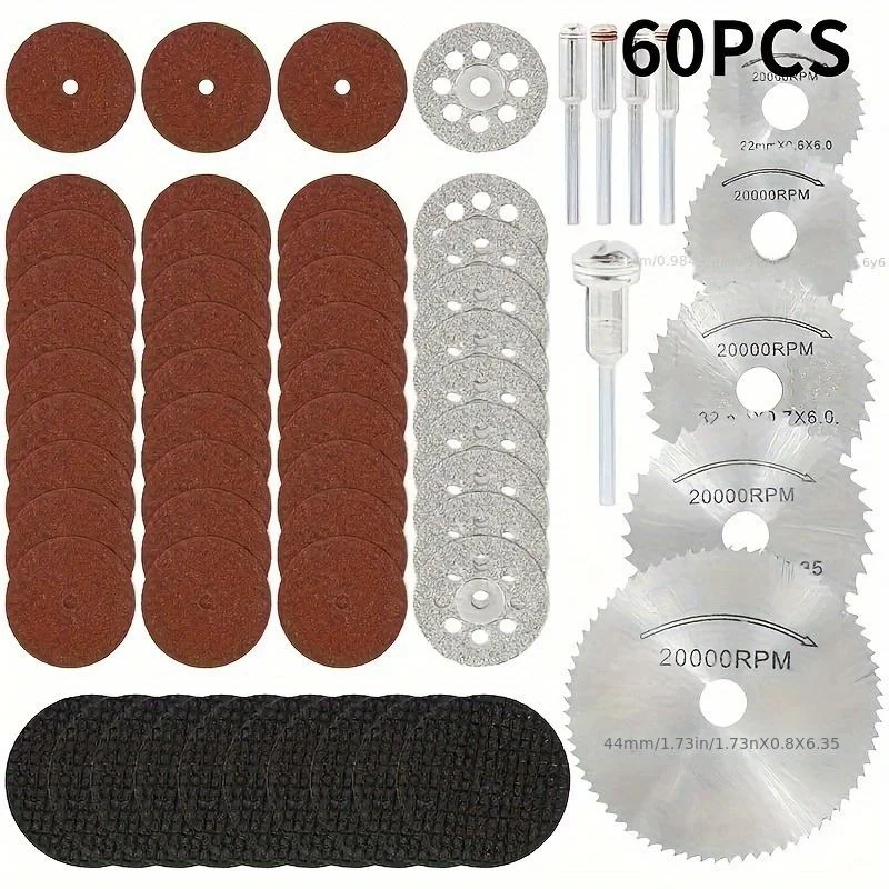 60pcs Metal Saw Blade Set HSS Mini Circular Saw Blade for Rotary Tools Resin Cut-Off Wheels Diamond Discs