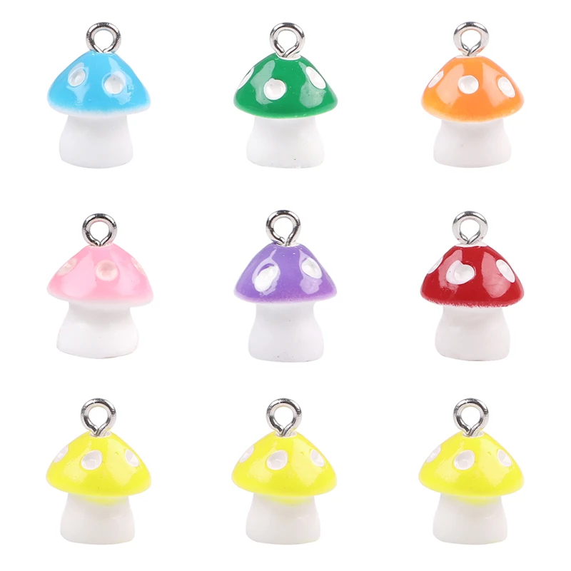 6/10Pcs 12x16mm Cute Mushroom Charms Resin Pendant for Necklace Bracelet Earring Keychain DIY Jewelry Craft Making Accessories