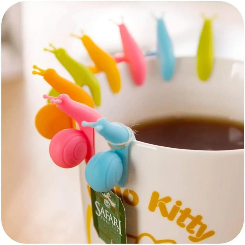 5pcsCute Snail Shaped Silicone Tea Bag Charms,Candy Colored Tea Cup Identification Markers,Perfect for Home Parties and Offices