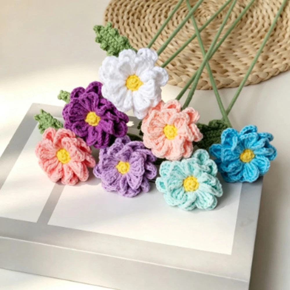 Niedliche Gehäkelte Chrysanthemen-Zweige Handgefertigter Gewebter Blumenstrauß Kreative Künstliche Pflanzen Raumdekoration – Detail 1