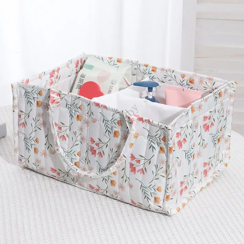 

New Fashion Floral Baby Diaper Portable Large Capacity Diaper Stacker Newborns Clothes Wipe Essentials Basket