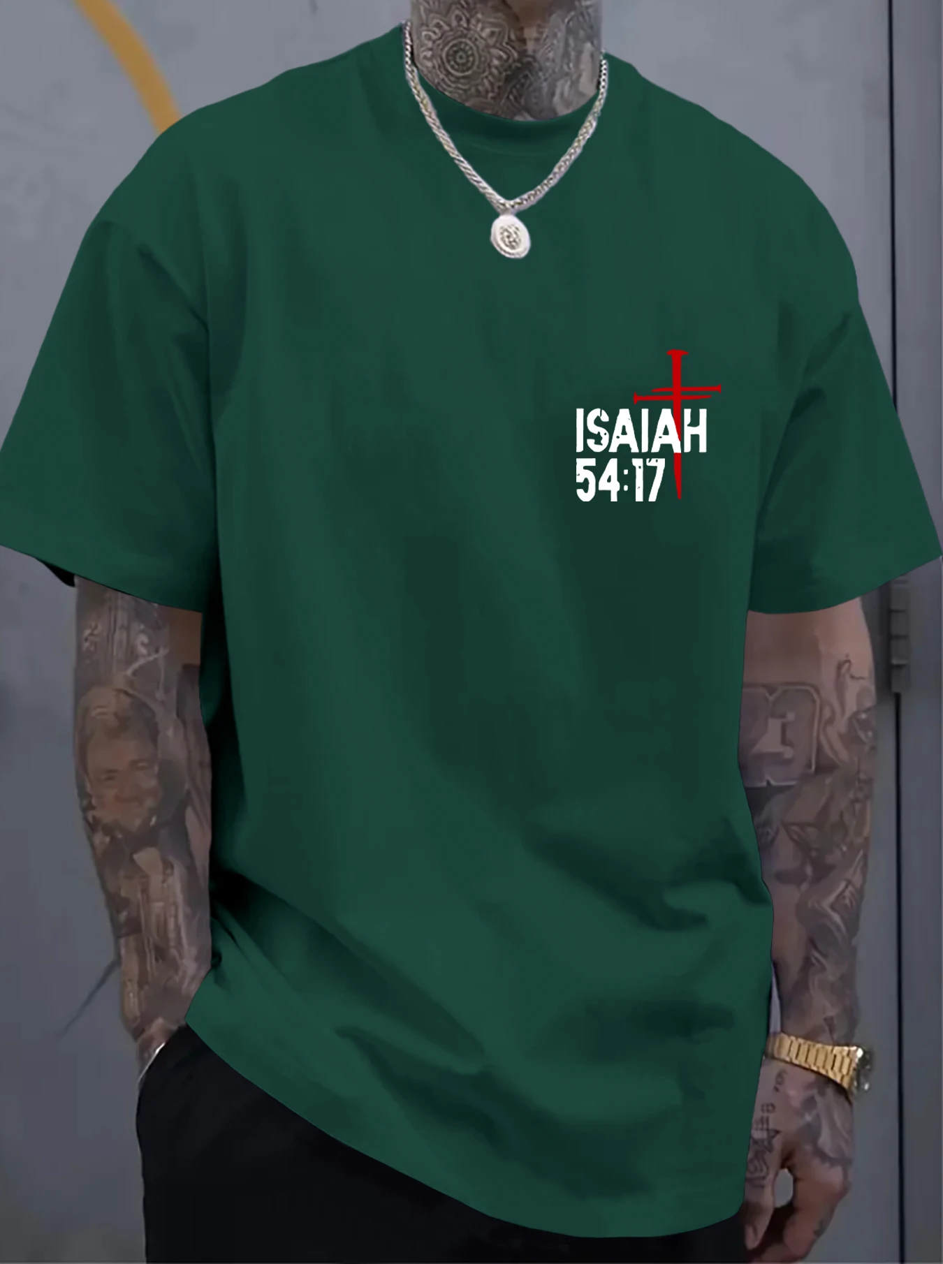 Christian Bible Verse T-Shirt Isaiah 54:17 No Weapon Formed Against Me Shall Prosper Graphic Tee Men Religious Faith Casual Tops