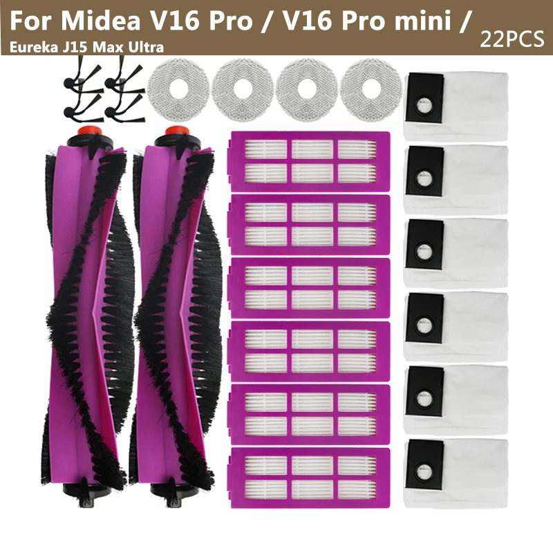 For Midea V16 Pro/V16 Pro Mini / Eureka J15 Max Ultra Replacement Main Side Brush Dust Bag Rags Hepa Filter Robot Vacuum Cleaner