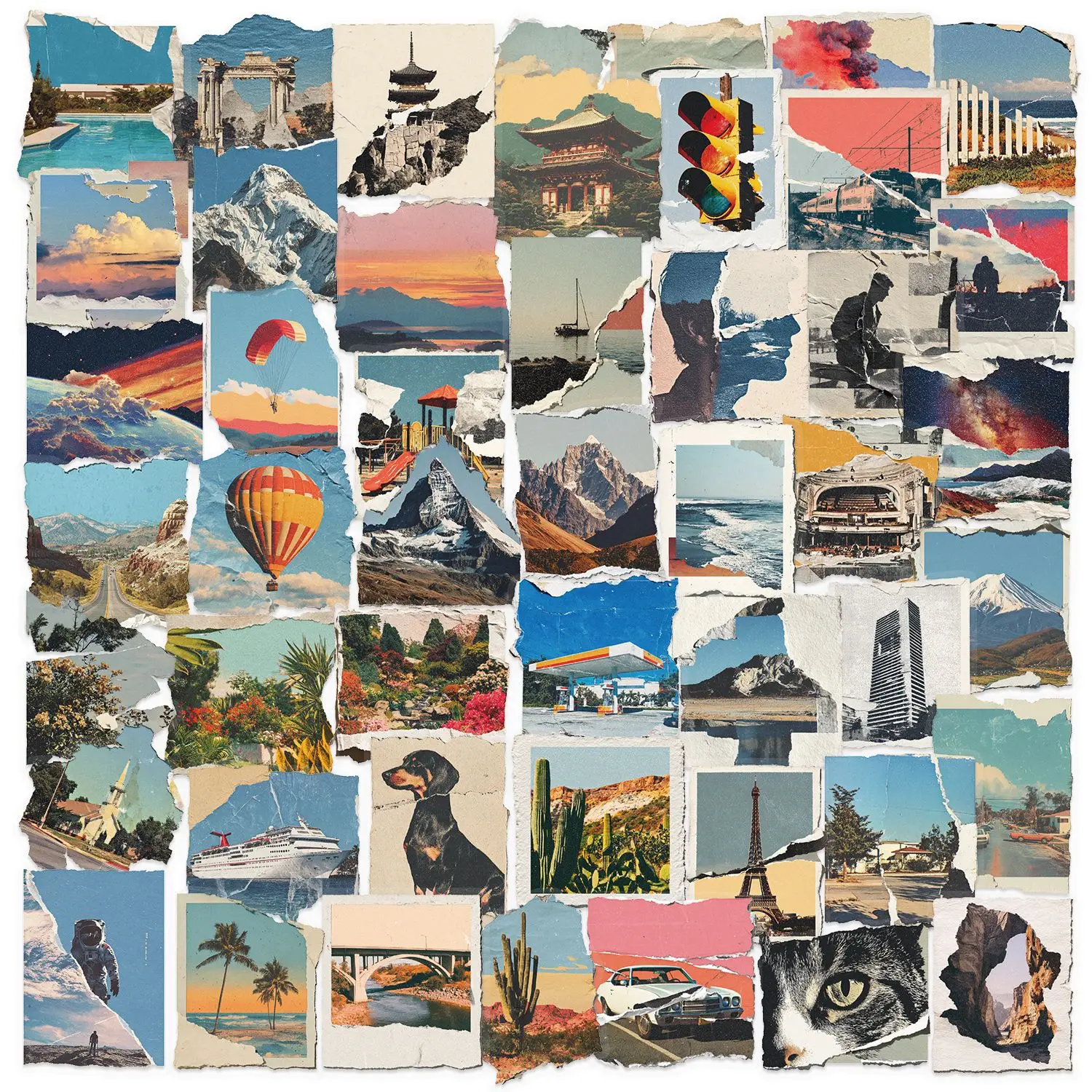 

50PCS Retro Torn Photos Landscape Graffiti PET Material Decorative DIY Case Laptop iPad Waterproof Stickers Kids Toy