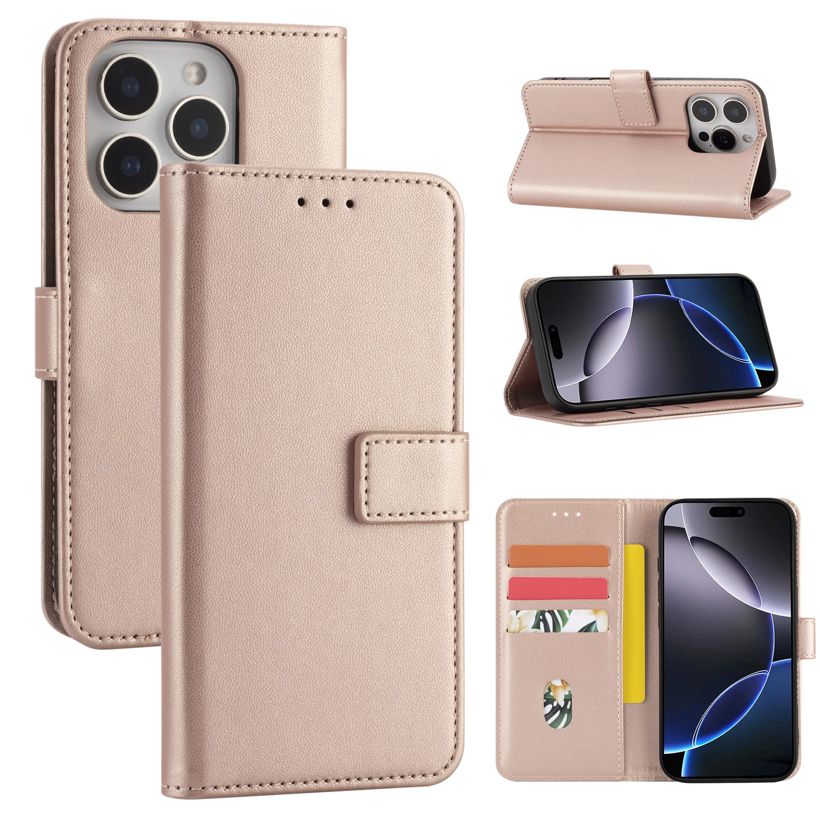 Flip Wallet Schutzhülle für iPhone 17Pro Max/16/15/14/13/12/11Promax Xs/Max Xr 7/8 Se2022 Handyhülle Einfach und Stilvoll mit Kartenfach Kunstleder Schutzcover – Detail 1