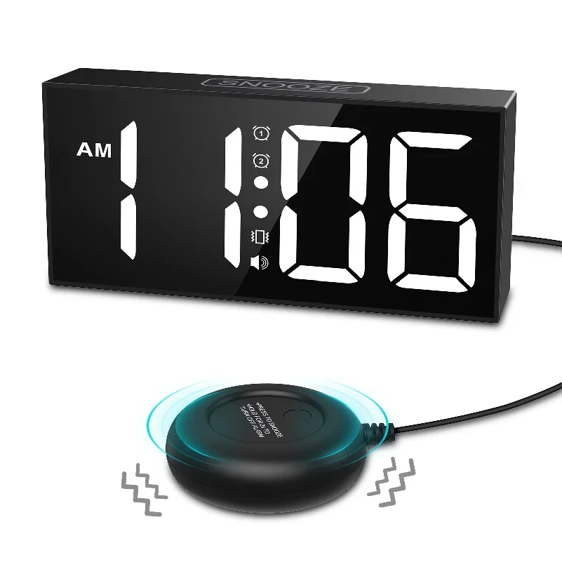Vibrating Alarm Clock 7.5'' Large Display LED Clock Loud Alarm Clock with Bed Shaker for Heavy Sleepers Hearing Impaired
