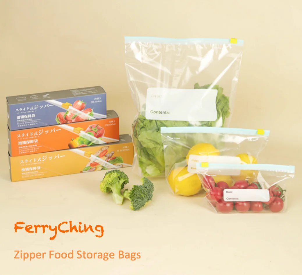 Slider Freezer Storage Bags Food Storage Bag with Stand-Up Bottom Kitchen Food Bags Easy to Fill Kitchen Organization Tools