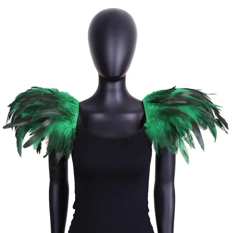 1 Pair Shoulder Epaulettes Black Feather Wings Punk Gothic Feather Cape Shoulder Shrug Shawl Cosplay Party Halloween Show Decor