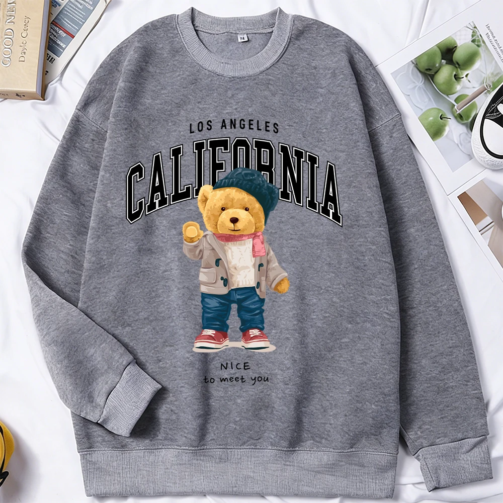 

Nice To Meet You, мужской свитшот с милым принтом медведя, модные пуловеры, повседневная свободная одежда, осенний флис унисекс, с длинным рукавом