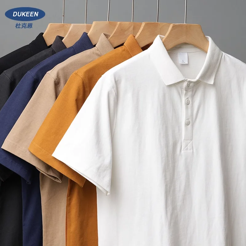 

DUKEEN 320G Heavyweight Short-Sleeve Polo Shirts for Men Summer 100% Cotton Oversize Solid Color T-Shirts Basic Men's Golf Wear