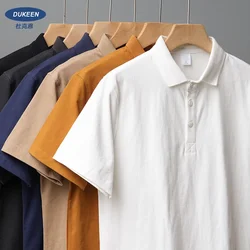 DUKEEN 320G Heavyweight Short-Sleeve Polo Shirts for Men Summer 100% Cotton Oversize Solid Color T-Shirts Basic Men's Golf Wear