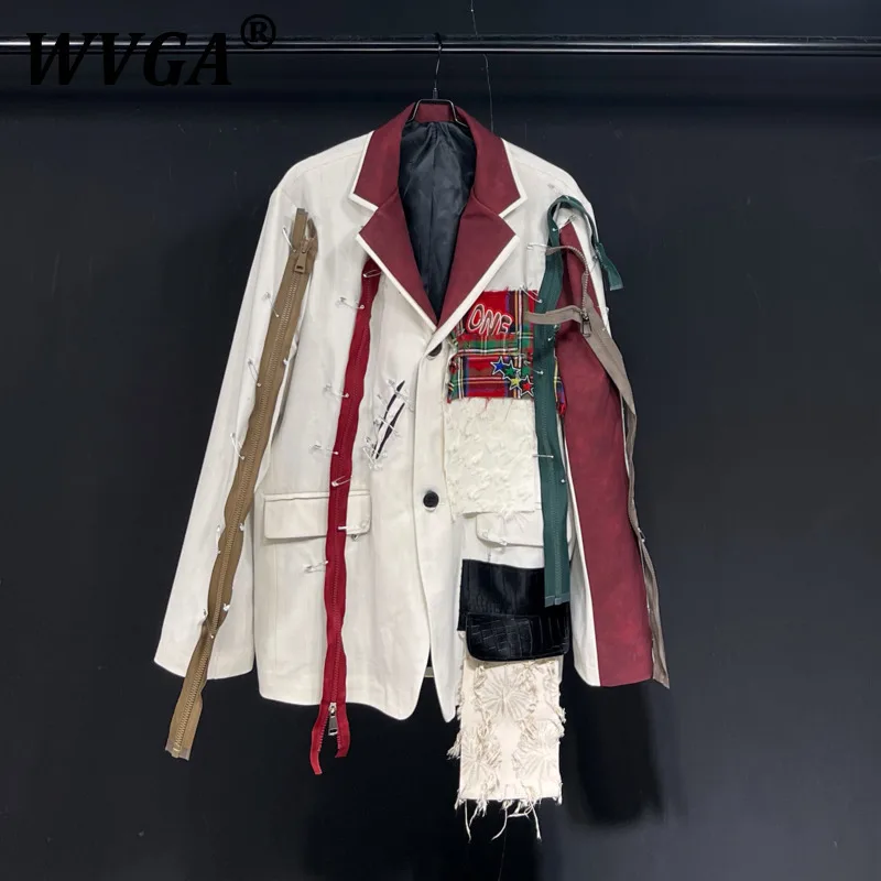 

WVGA Suit Jacket Coats New Man Tide High Street Patchwork Design Trendy Punk Niche Fashion Casual Long Sleeved Blazer Ins W10819