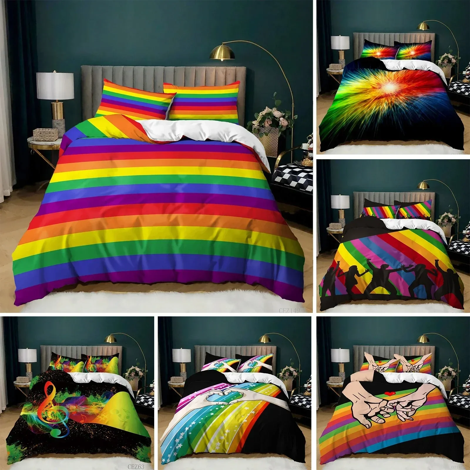 

Rainbow Duvet Cover KingQueen Size LGBT Abstract Rainbow Heart Bedding Set for Girls Women Colorful Lines Soft Quilt Cover