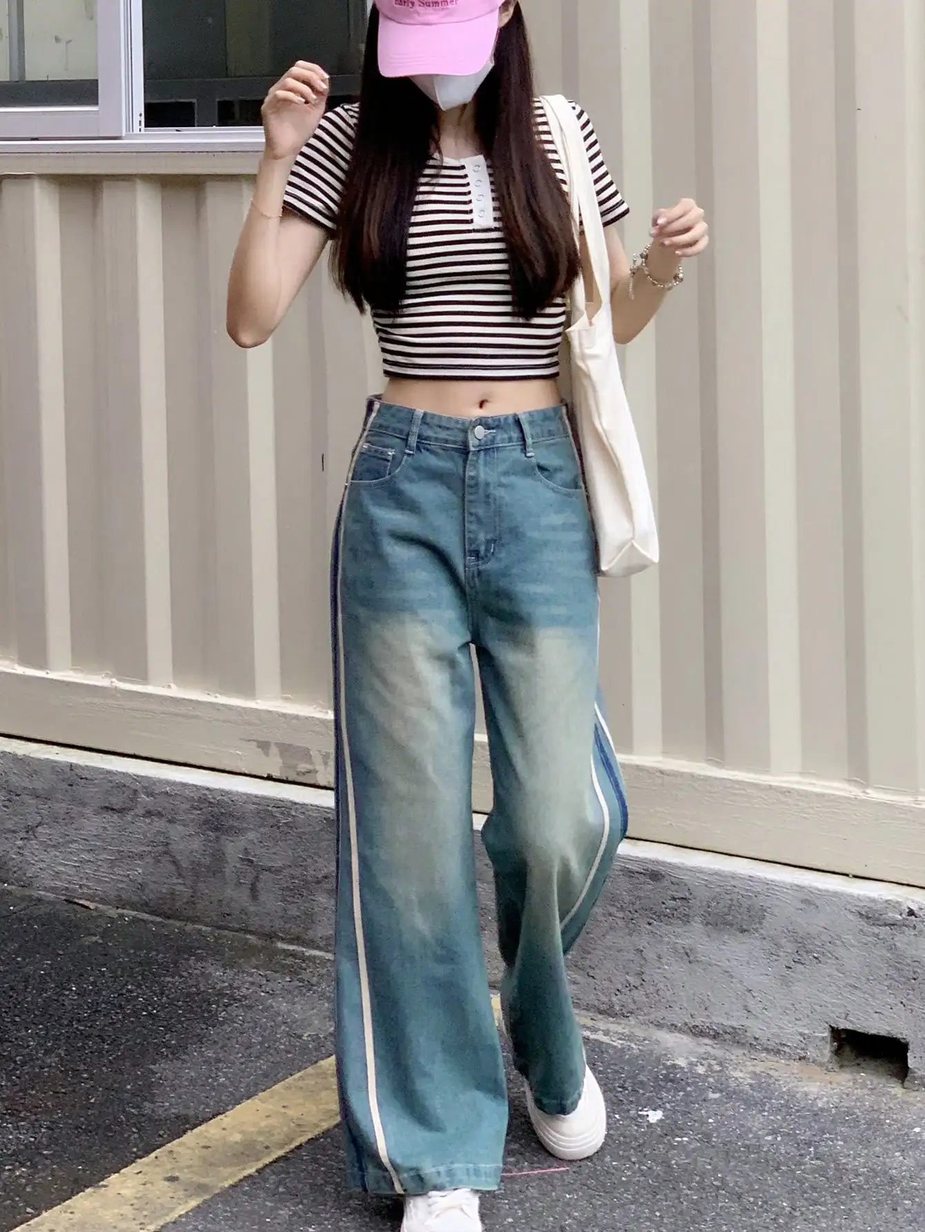 Korean Chic Design Jeans for Women 2024 Autumn and Winter New Style Small Tall Draped Wide Leg Pants