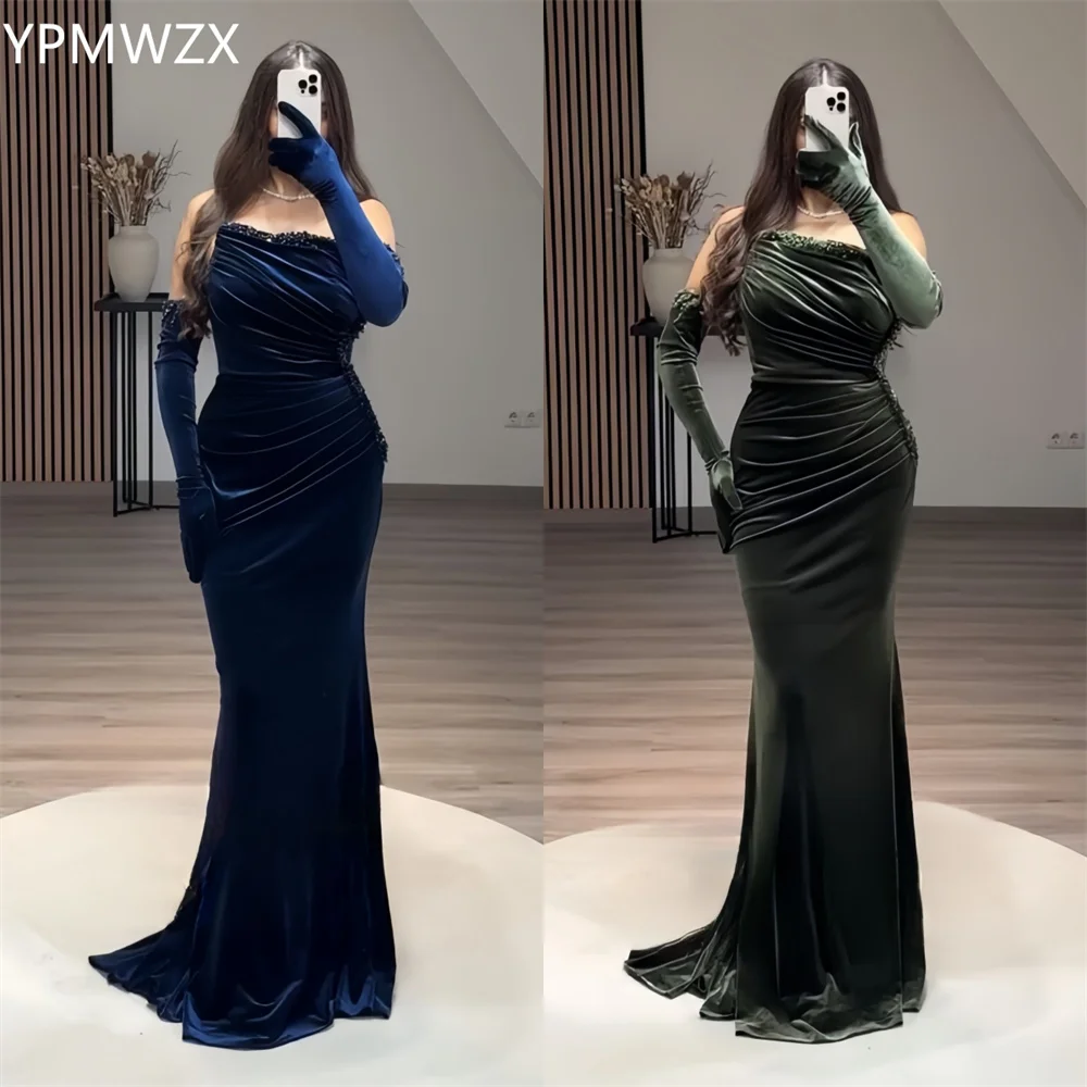 Customized Evening Dress Women Party Occasion Formal YPMWZX Strapless Mermaid Floor Length Skirts Ruffle Bead Bespoke Occasion D