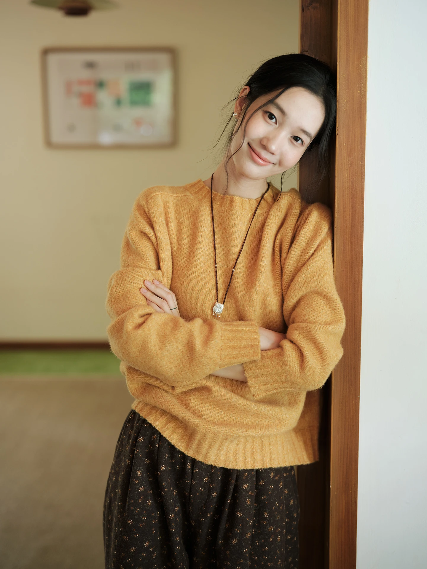

Women's Loose Fit Wool Blend Sweater Autumn Winter Warm Thermal round Ne Long Sve Commute Sle Say with Mountain Hear T...