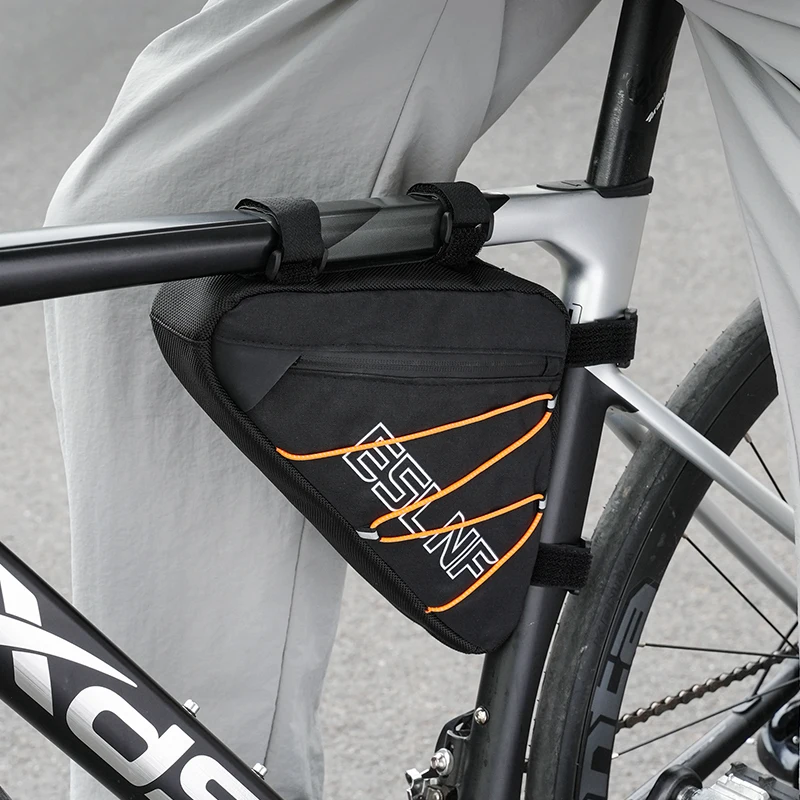 ESLNF Road Bike Triangle Bag MTB Nylon Waterproof Bike Bag Durable With Side Net Highlight The Reflective Rope Bike Bag