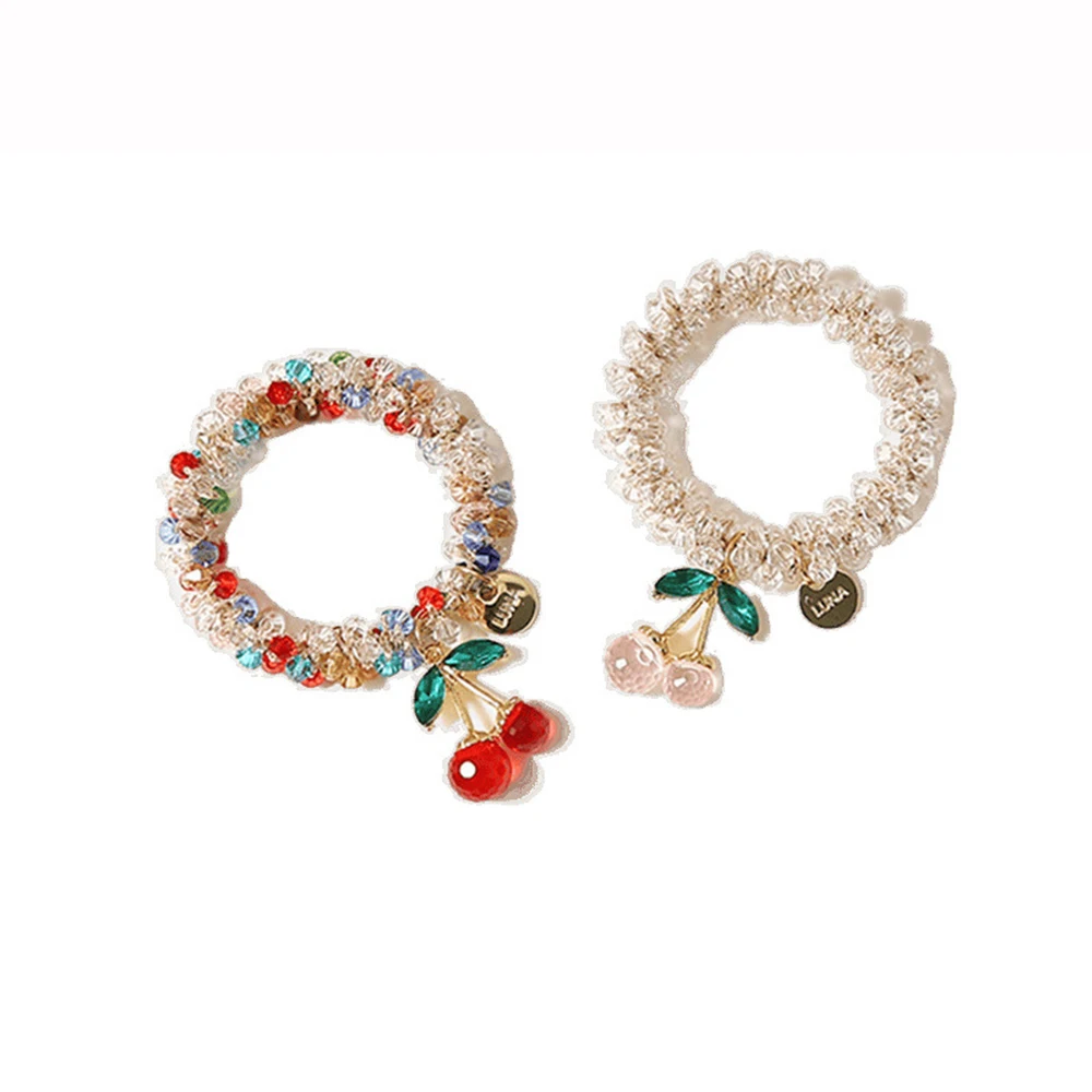 Corde à cheveux cerise en cristal coloré, 1/2 pièces, anneau de cheveux en strass doux, bandeau à haute élasticité, Bracelet, couvre-chef tendon à double usage