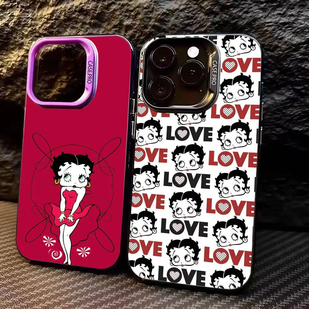 

Anime B-Bettys B-Boops Phone Case For iPhone17,16,15,14,13,12,11 Plus,Pro Max Colored Silver Plated Inside Cover