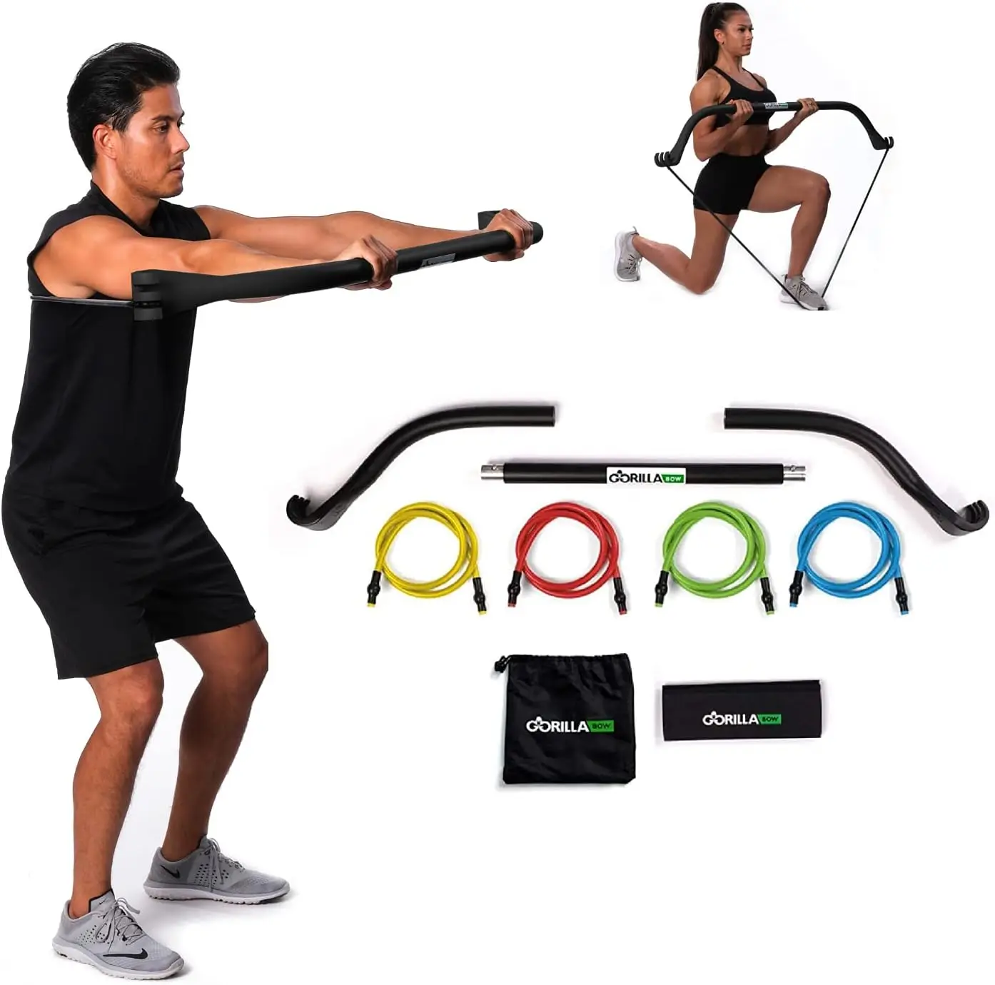 Bow Portable Home Gym Resistance Bands and Bar System for Fitness, Weightlifting and Exercise Kit