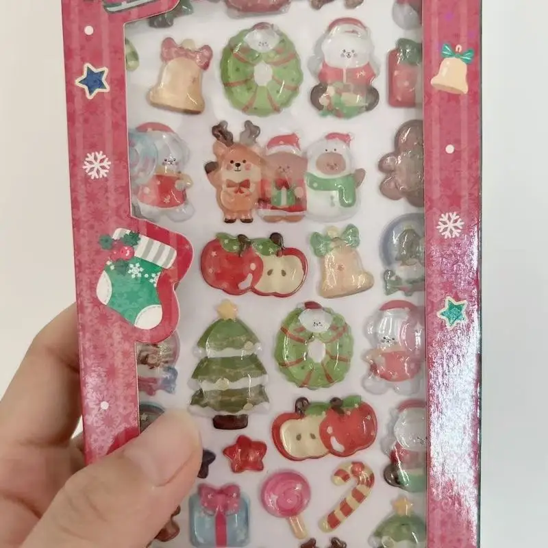 3d Christmas Santa Claus Dream Glitter Stick Stickers Decorative Reward Gifts Cartoon Scrapbooking Adhesive Decorations Gifts