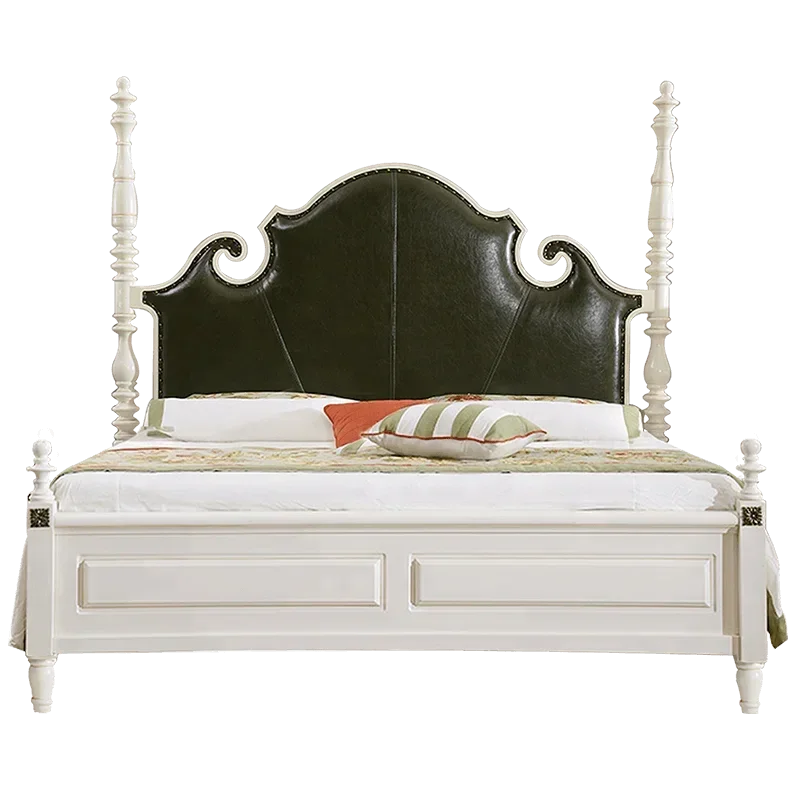 Leather Headboard King Size Bed MDF Wooden New American Style Blackish Green Home Furniture Bedroom Furniture 1 Bed Modern