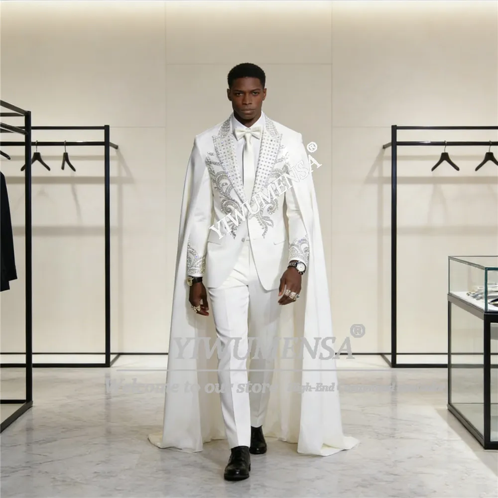 

Элитные мужские костюмы с бисерной отделкой, комплекты из 2 предметов: однобортный пиджак с накидкой и длинные брюки, индивидуальный пошив, для выпускного вечера, свадьбы, торжественных мероприятий