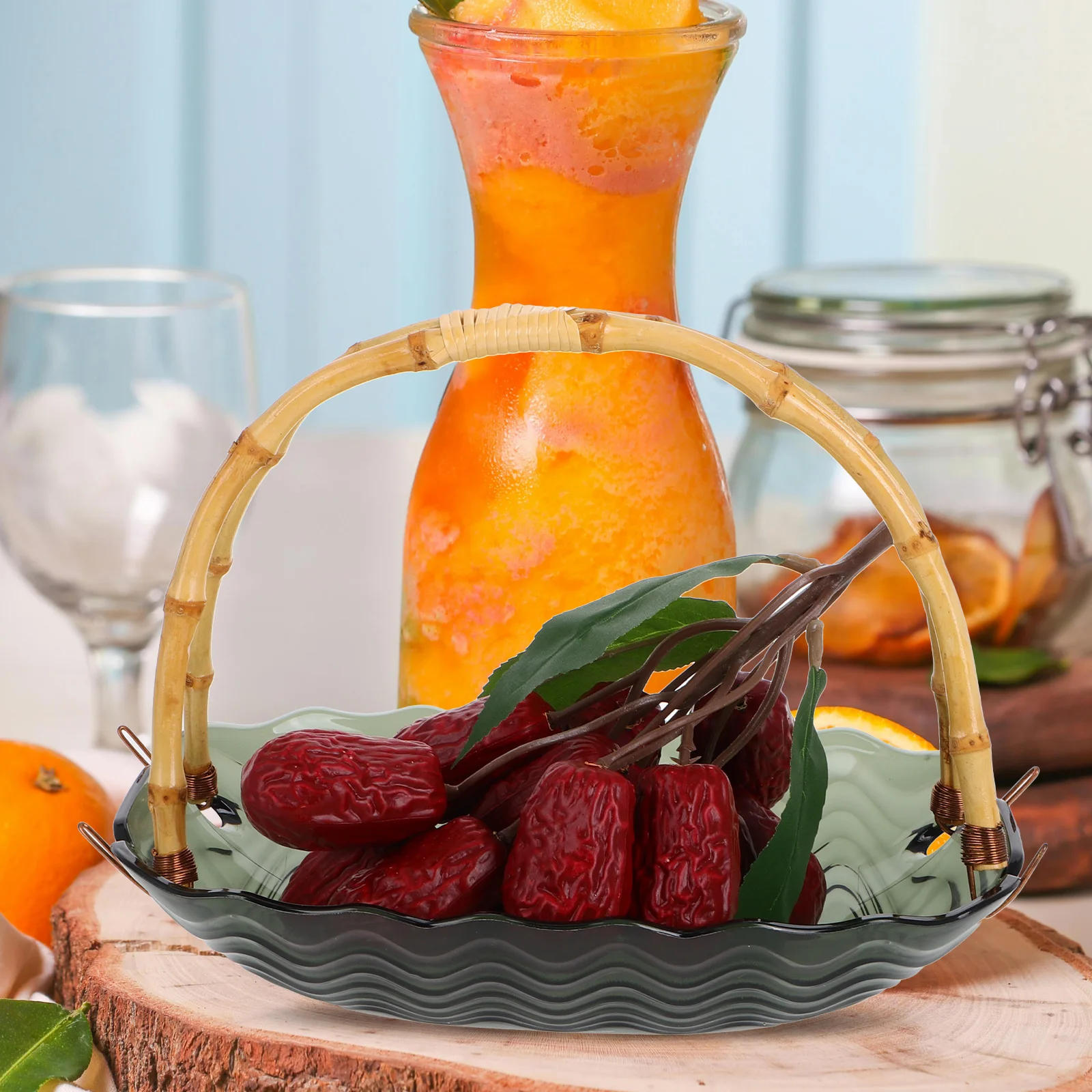 

Large Capacity Kitchen Fruit Plate with Handle Plastic Decorative Candy Snack Dish for Living Room Counter Desktop