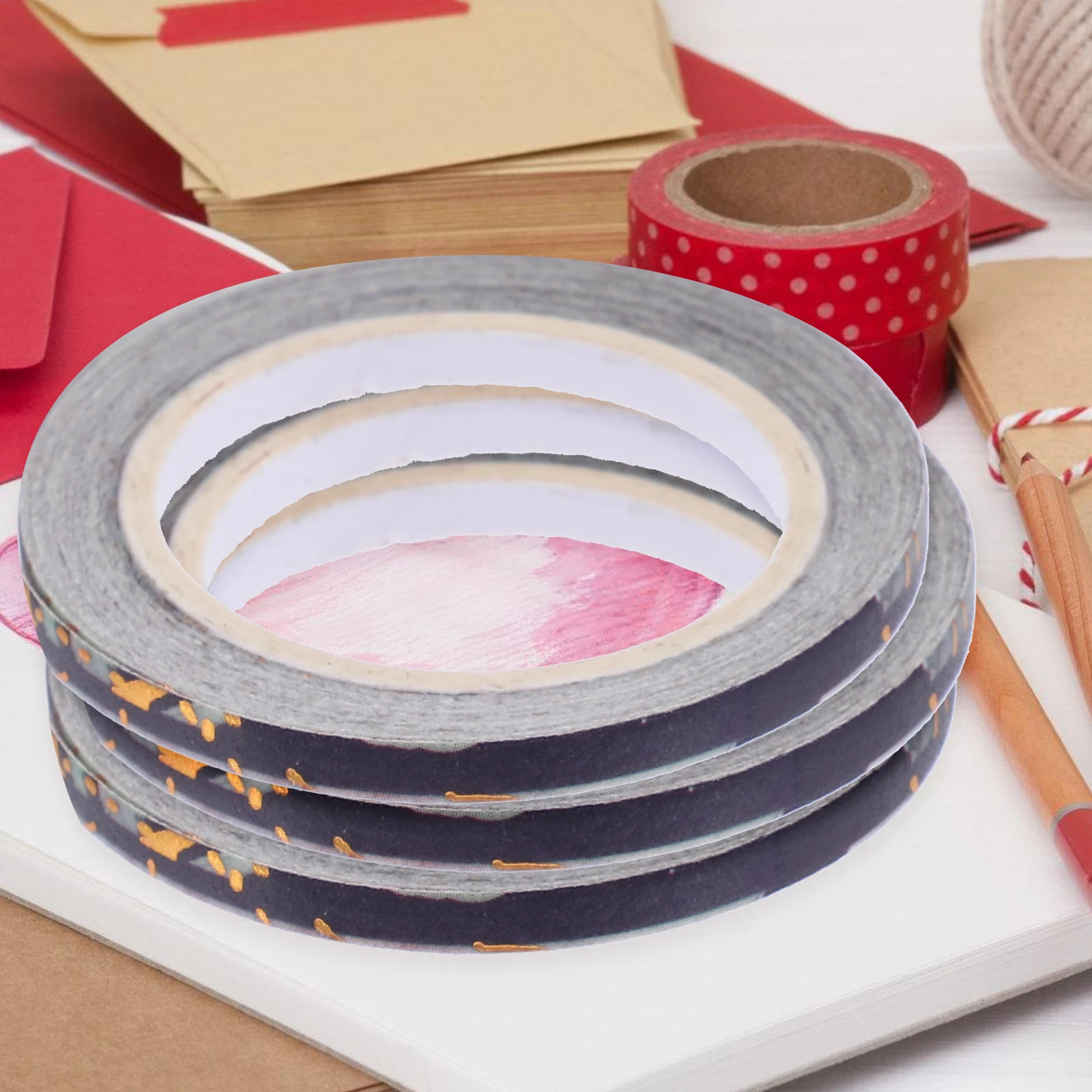 

4 Rolls Pinstripe Tape Scrapbook Decorative Household Products Tapes Adhesive Paper Colorful