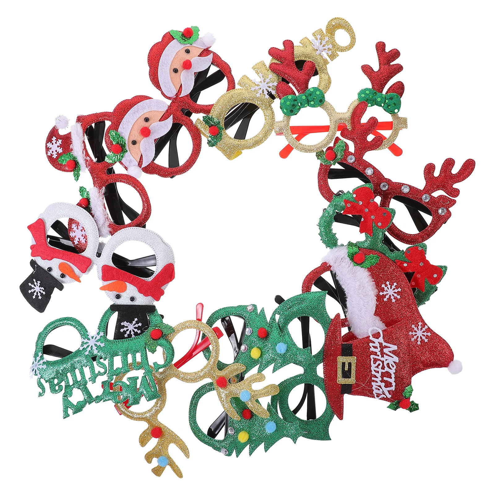 

12Pcs Xmas Party Glasses Christmas Eyewear Reusable Plastic Glasses Frames Photo Booth Props Festive Favors Party Eyeglasses