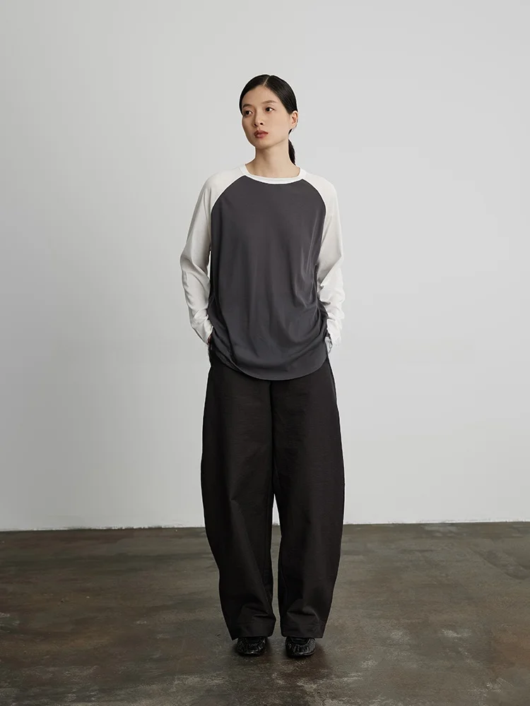 

Ordinary times Long Sve T-irt Women's Pure Cotton Skin-friendly Strong Bank Embroidery Color Blo Loose Fit Top