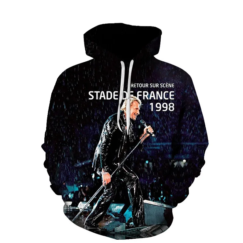 

New Singer Johnny Hallyday 3D Print Hoodies Men Women Casual Oversized Pullover Hooded Sweatshirts Streetwear Tops Men Clothing