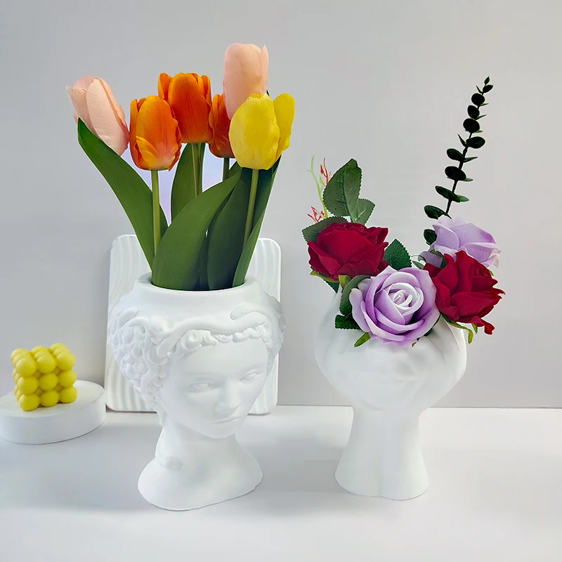 Creative Sculpture Flower Pot Silicone Mold DIY Plaster Mixed Clay Vase Mould Gypsum Form Cement Garden Planter Making Molds