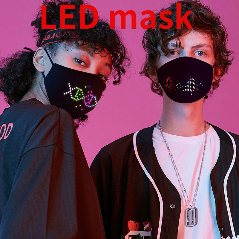 LED Face Mouth Mask  DIY Display Luminous Face Mask Bluetooth-compatible USB Charging Wireless Cool Decoration Party Masks 2022