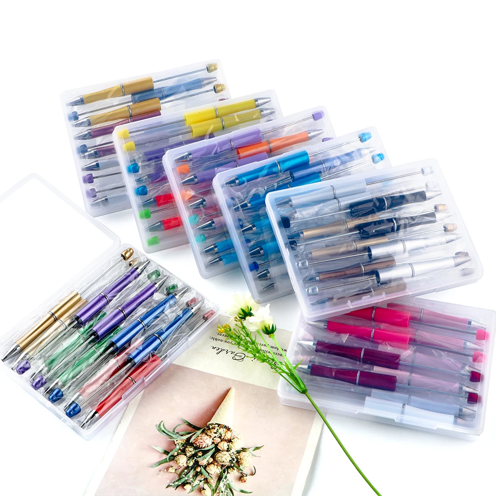 1set/Box  Bead Pen Plastic Ballpoint Pen DIY Beaded Pen School Office Writing Supplies Stationery Wedding Gift Accessories